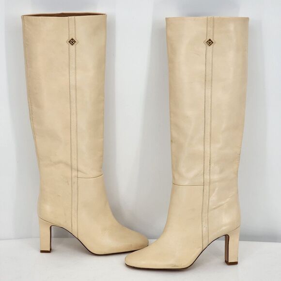 Sandro Jily Smooth Leather Ivory Tall Heeled Boots Size 37 EU NEW - Picture 4 of 16